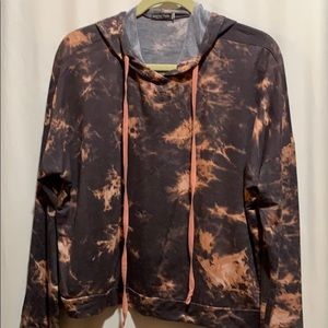 EARTHBOUND CROPPED HOODIE TY DYE SZ XL GRAY/PEACH